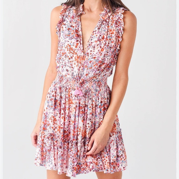 Poupette St Barth Triny Mini Dress in Pink Murrina Ruffle  Size XS - Picture 1 of 7